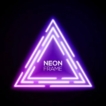 Purple neon light triangles. Shining techno frame. Stock Illustration