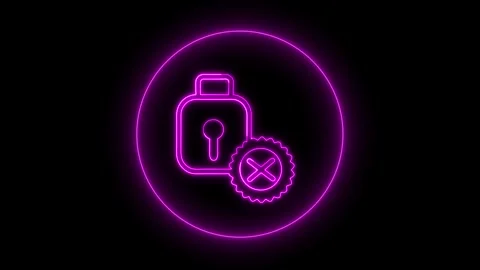 Purple Neon Lock Icon with Cross Mark Inside a Circle on animated Black Bac.. 動画素材 332992593
