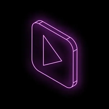 Purple neon play button glowing on dark background Stock Illustration