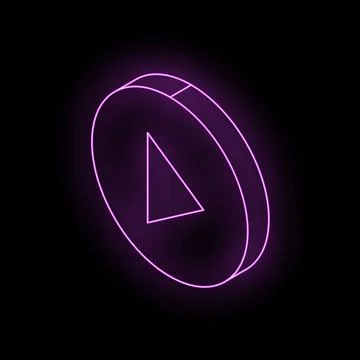 Purple neon play button glowing on black background Stock Illustration