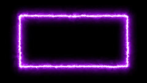 Purple neon rectangle frame with electric energy effect on black background Video stock 337171515