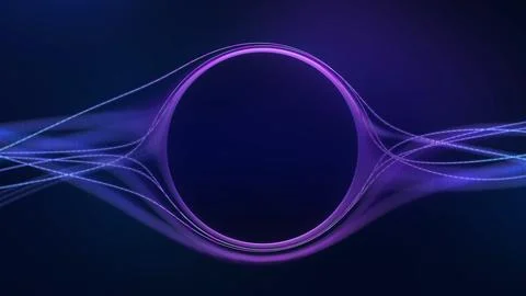 Purple neon sphere with flowing light lines and energy waves on dark backgr.. Stock Illustration