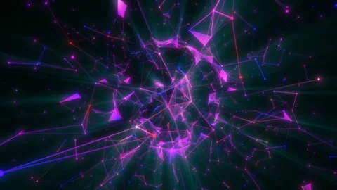 A purple neon sphere formed of elements rotates on a black background. Seamless Stock Footage 122600119
