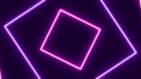 Purple Neon Square Frame Tunnel Rotating Loop Abstract Background Stock Footage 340400231