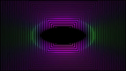 Purple neon square tunnel effect with concentric glowing lines Video stock 333720016
