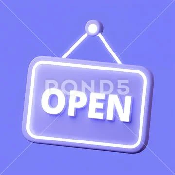 Purple neon-style 3d open sign PSD Template