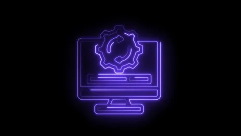 Purple neon style computer update icon animation on black background system.. Stock Footage 312309631