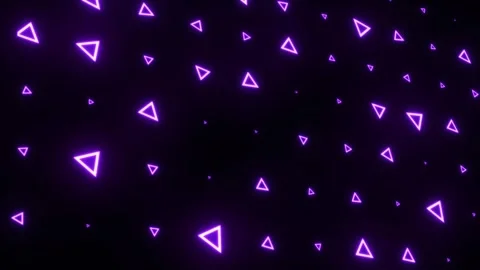Purple Neon Triangle Shapes Floating in Perspective Space with Glowing Geomatric Stock Footage 335865605