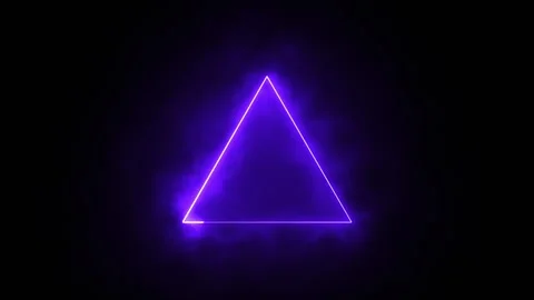Purple neon triangle surrounded by smoke and mist cycled motion. Neon laser line Stock-Footage 307948402