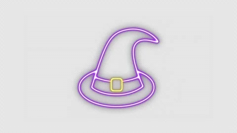 Purple Neon Witch Hat Flickering Loop Animation for Halloween Stock Footage 341781934