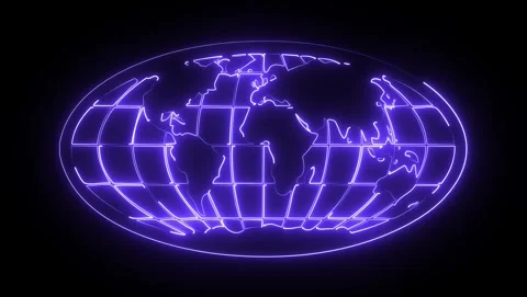 Purple Neon World Map Globe Outline on Black Background Video stock 318053411