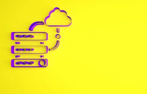 Purple Network cloud connection icon isolated on yellow background. Social te 스톡 일러스트