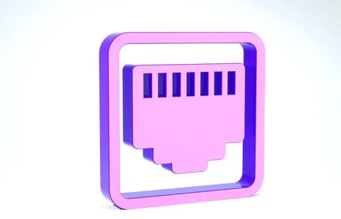 Purple Network port - cable socket icon isolated on white background. LAN, et Stock Illustration