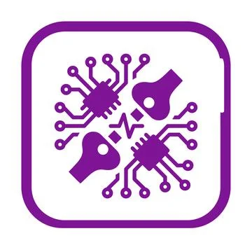 Purple neural connection icon for advanced artificial intelligence hardware.. イラスト素材