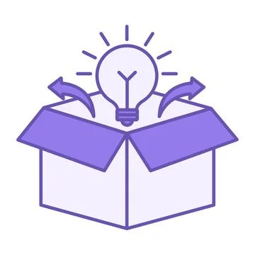 Purple New Idea Icon. Vector Icon. Glowing Light Bulb and Open Box. Origina.. Stock Illustration