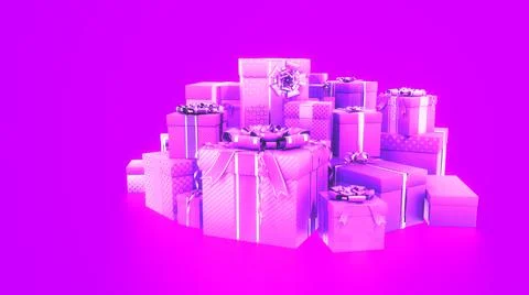 Purple nice present boxes for new year holiday - object 3D rendering Stock Illustration