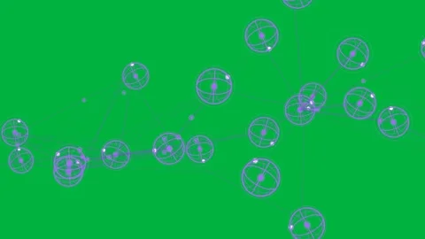 Purple node network, hub entering, grouping, routing dots to form hub on Video stock 329548748