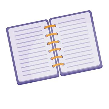 Purple notebook with orange spring, top view, isolated object on white backgr Stock-Illustration