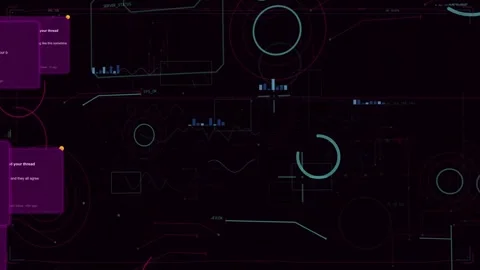 Purple notification sliding in from left, HUD shifting and pulsing, indicating Video stock 335404168