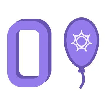 Purple Number Zero and Balloon. Vector Illustration. Number 0 for Preschool.. Stock Illustration