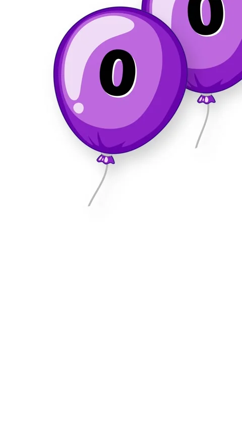 Purple Number Zero Balloons Falling Against a Plain White Background Stock Footage 342488450
