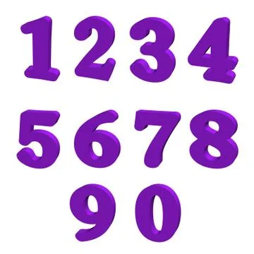 Purple numbers 3D with white background Stock Illustration