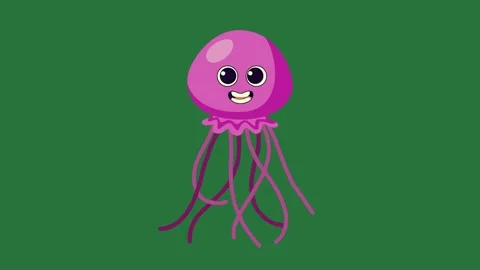 A purple octopus on green background and pink with cartoon big smile its face Stock Footage 337342149