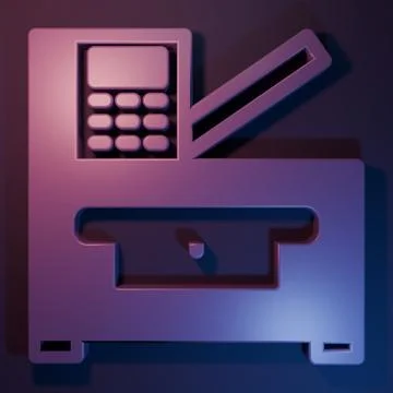 Purple Office multifunction printer copy machine icon isolated on purple-bl.. Stock Illustration