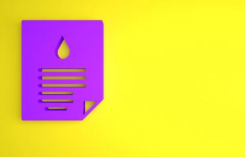 Purple Oil drop document icon isolated on yellow background. Minimalism conce Stock Illustration