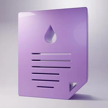Purple Oil drop document icon isolated on grey background. Minimalism conce.. Stock Illustration