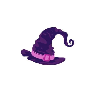 Purple old magic witch hat vector icon, Wicca symbol, retro wizard cone hat with Stock Illustration