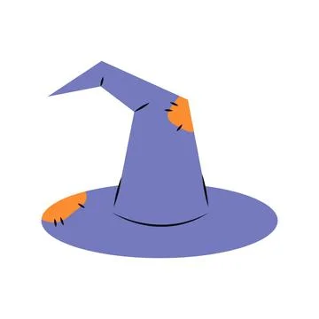 Purple old witch hat isolated on white background Stock Illustration