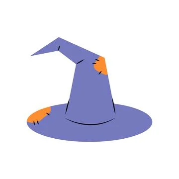 Purple old witch hat isolated on white background Stock Illustration