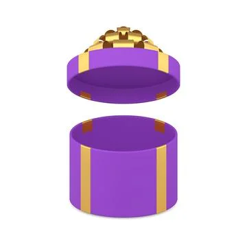 Purple open circle gift box with luxury golden bow ribbon holiday present 3.. Stock Illustration