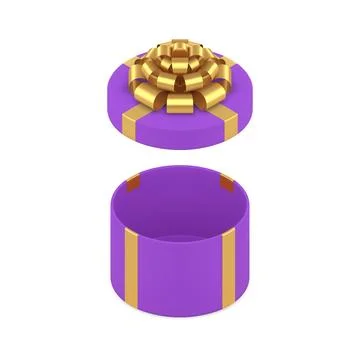 Purple open gift box with festive premium bow ribbon holiday celebrate 3d ico Stock Illustration