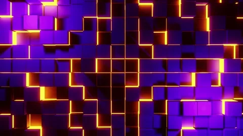 Purple with orange bright neon cubes lights VJ loop background animation0001 Stock Footage 339710733