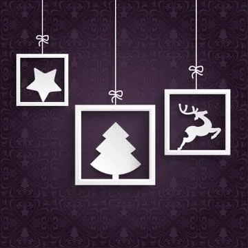 Purple ornaments 3 white frames Stock Illustration