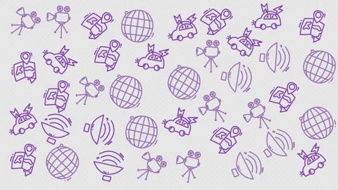 Purple outline icons float on transparent background Video stock 336327832