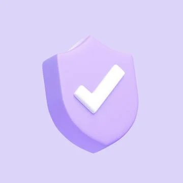 Purple Outline Shield Shape with Tick Symbol isolated on purple background Stock-Illustration
