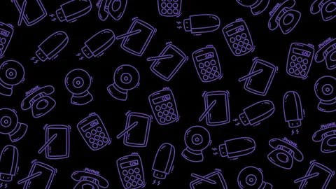 Purple outlines of gadgets float on a dark background 库存影片 334578500