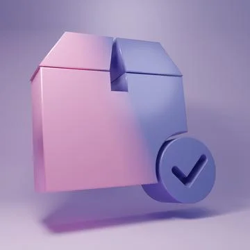 Purple Package box with check mark icon isolated on purple background. Parc.. イラスト素材