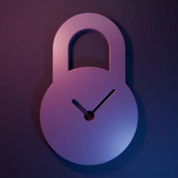 Purple Padlock with clock icon isolated on purple-blue background. Time con.. Stock Illustration
