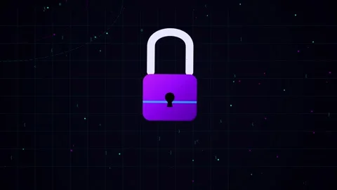 Purple padlock icon on dark grid background 스톡 동영상 342792082