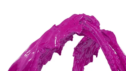Purple paint flow of fountain fly up in air with many splashes. Shot of purple Stock Footage
