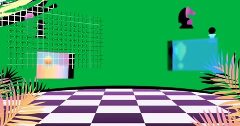 Purple panel retreating revealing platform rising, grid, panels emerging, knight Stock Footage 317284590