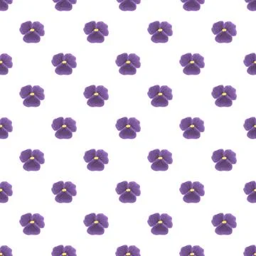 Purple pansy repeating floral pattern on white background Stock Illustration