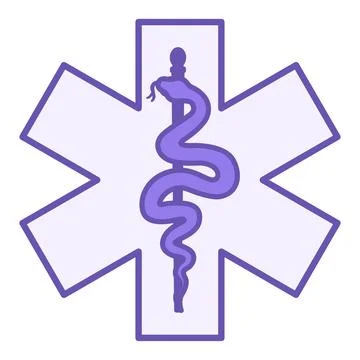 Purple Paramedic Icon. Vector Icon. Paramedic Sign, Star, and Staff with Sn.. Stock Illustration