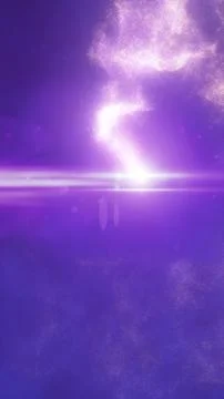 Purple particle cloud with bright light beam and lens flare, abstract cosmi.. Illustrazione stock