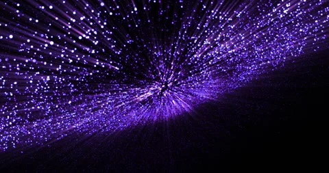 Purple particle explosion with glowing light rays forming a deep space tunnel Stock Footage 325988165