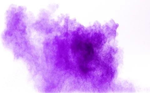 Purple particles explosion on white background. Stock Photos